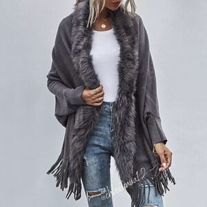 NEW Elegant Soft Fur Sweater Poncho Shawl